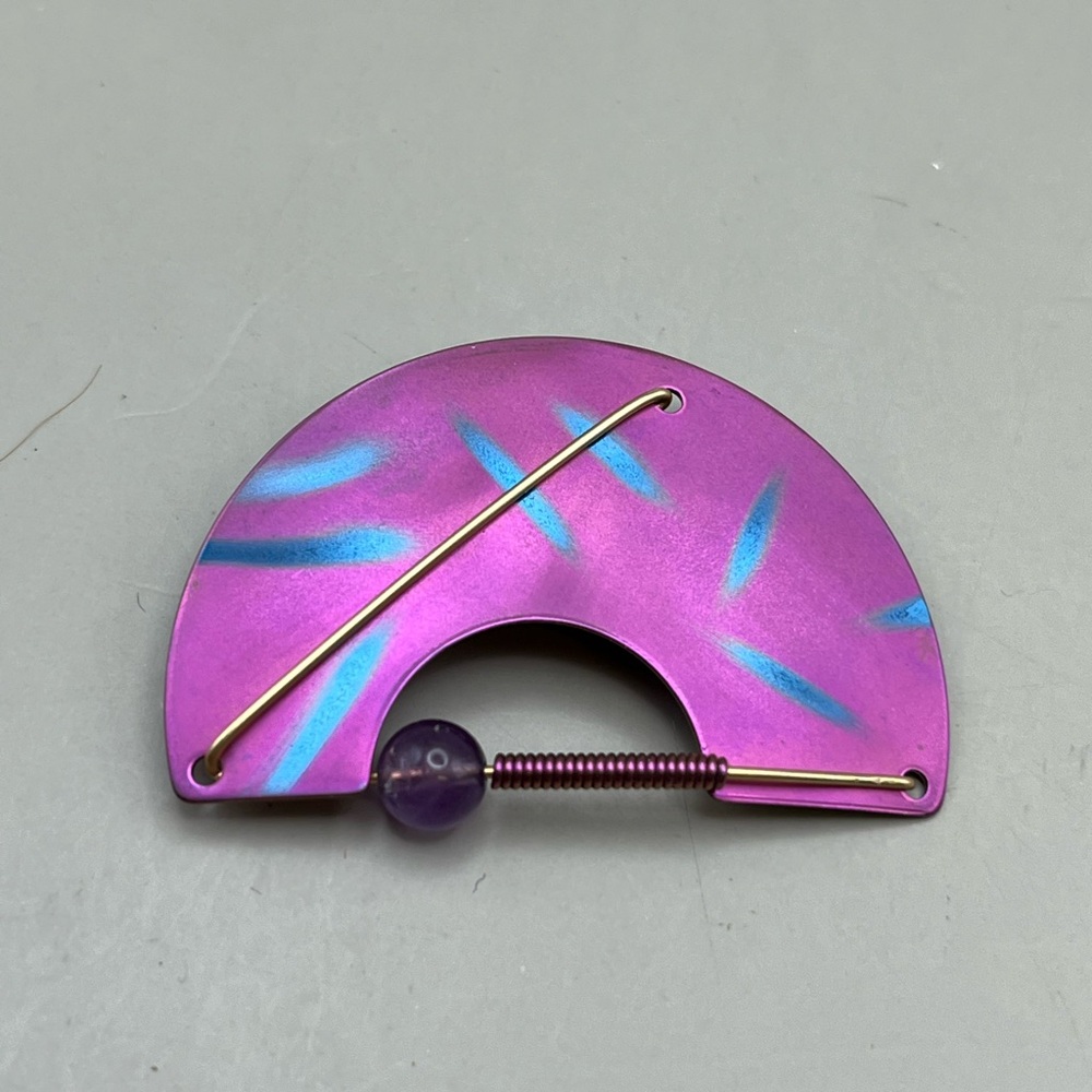 Purple and Blue Fan-Shaped Brooch